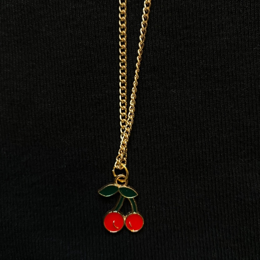 Gold cherry necklace